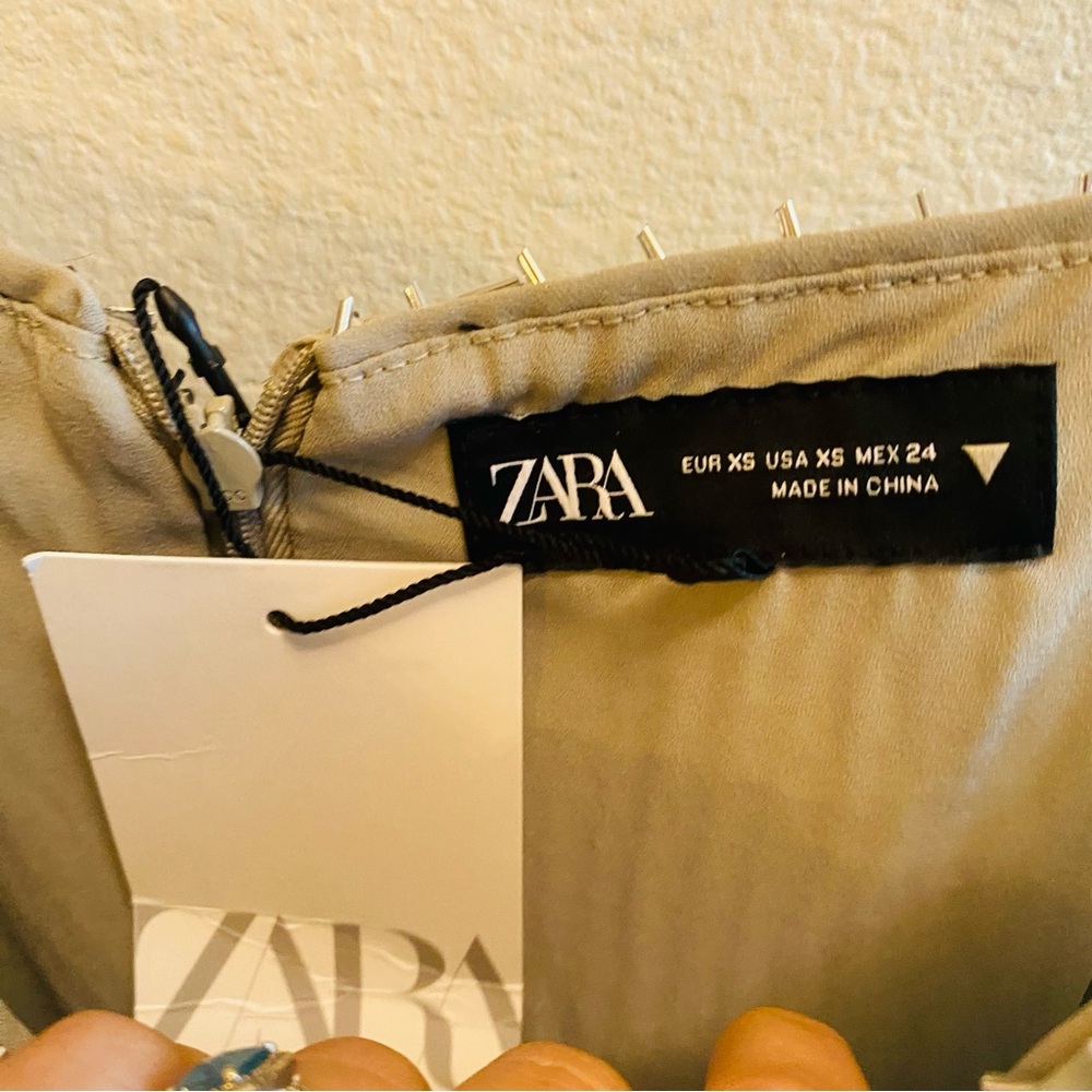 Zara NWT Silver Beaded Mini Dress - Picture 9 of 11